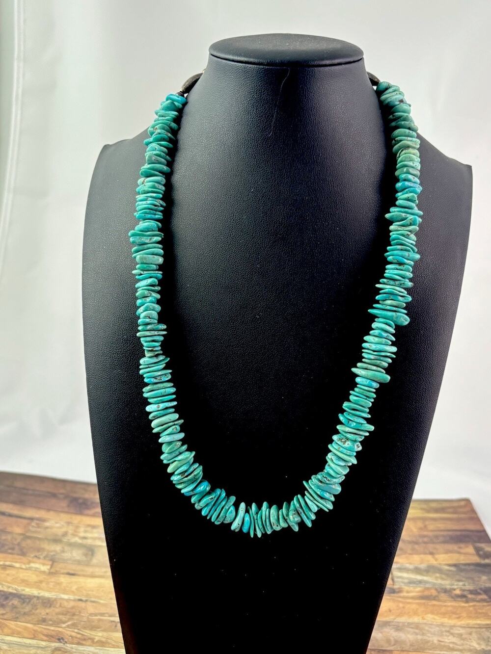Turquoise Graduated Navajo Sterling Silver Necklace 23” 925 Barrel beads Clasp